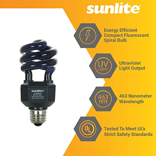 Sunlite 05439-SU CFL Black Light Bulb (BLB), Perfect For Halloween, Spiral Blacklight, 20 Watts, 120 Volts, Medium Base (E26), 463nm, UL Listed, 1 Pack
