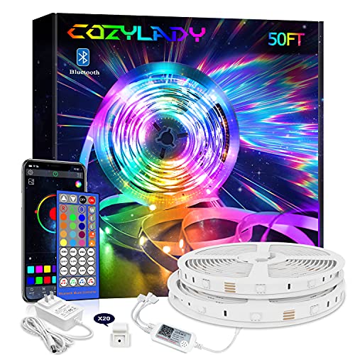 Cozylady Smart LED Strip Lights 50FT, App Controlled LED Light Strips - RGB Music Sync LED Lights Strip for Bedroom Decor, Room Decor, Children's Room