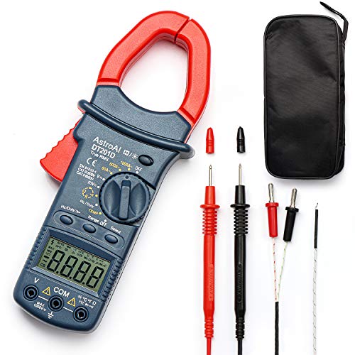 AstroAI Digital Clamp Meter, TRMS 6000 Counts Multimeter Volt Amp Ohm Meter with Manual and Auto Ranging, Continuity, Frequency; Diodes, Temperature Tester(AC Clamp Meter)