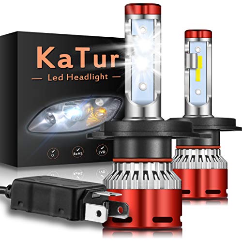 KATUR H4 9003 HB2 Hi/Lo Led Headlight Bulbs CSP Chips Mini Design Super Bright 12000LM Waterproof Headlight Conversion Kit 60W 6500K Xenon White-2 Years Waranty