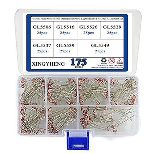 XINGYHENG 175pcs 7Values 5mm Photoresistor Optoresistor Photo Light Sensitive Resistor Assortment Kit (GL5506 /GL5516 /GL5526 /GL5528 /GL5537 /GM5539 /GL5549) (LDR Photo Resistors Light-dependen)