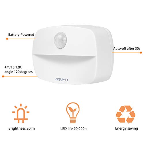 ZISUYU Motion Sensor Light Indoor Led Night Light Stick on Nightlight Battery Operated Lights for Toilet Closet Bathroom Bedroom Hallway Stair