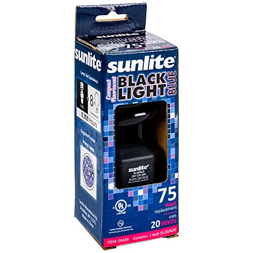 Sunlite 05439-SU CFL Black Light Bulb (BLB), Perfect For Halloween, Spiral Blacklight, 20 Watts, 120 Volts, Medium Base (E26), 463nm, UL Listed, 1 Pack