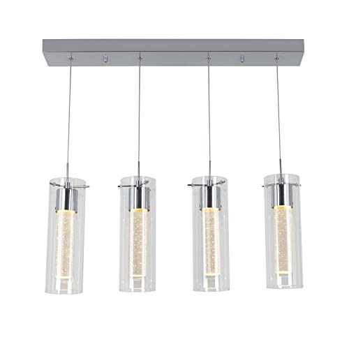 Artika OME59 4-Pendant Dimmable Light Fixture with Integrated Led and Premium Bubble Glass, Chrome Plated