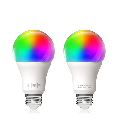 Helloify A19 Smart WiFi LED Light Bulbs, RGBCW Multi-Color Changing, Warm to Cool White Dimmable, Work with Alexa & Google Home (No Hub), 60W Equivalent E26, RGB+2700K-6500K, 2 Count