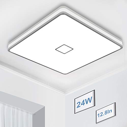 Led Square Ceiling Light Airand 24W 2050LM 12.8in Flush Mount Light Fixture Ceiling Lights Waterproof No Flicker IP44 80Ra+ 5000K Cold White Led Light for Bedroom Kitchen Bathroom（Cold White）