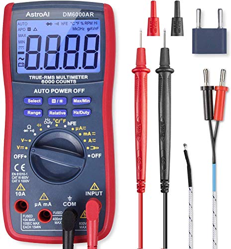 AstroAI Digital Multimeter TRMS 6000 Counts Volt Meter Auto-Ranging Tester; Fast Accurately Measures Voltage Current Resistance Diodes Continuity Duty-Cycle Capacitance Temperature for Automotive
