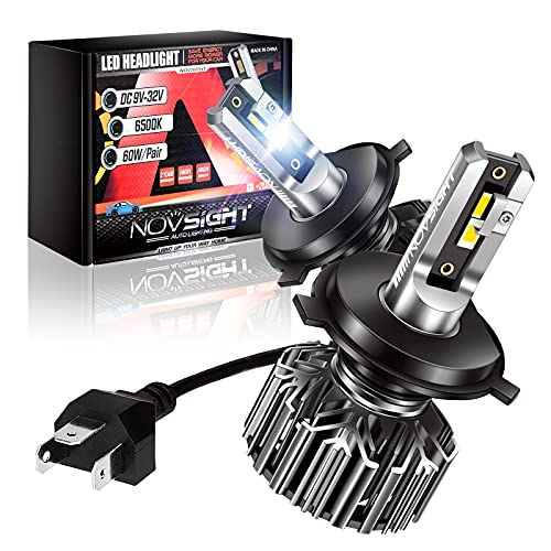 NOVSIGHT H4/9003 LED Headlight Bulbs, 12000 Lumen 300% Brighter Hi/lo Headlights Conversion Kit, 60W 6500K Cool White, Extremely Fast Cooling Halogen Replacement