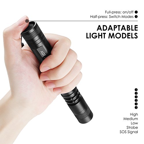 Joly Joy Small Tactical Flashlight, 5 Light Modes for Camping and Hiking, Aluminum LED Torch IP65 Water-Resistant, Long Life CREE LED, 2xAA Battery Powered (Not Included)